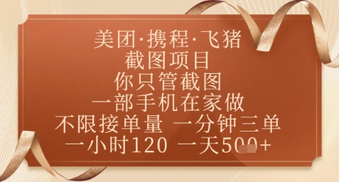 飞猪美团截图项目，你只管截图，一部手机在家做，正规平台无套路，一天5张+【揭秘】-网创