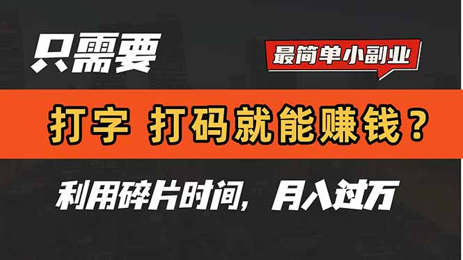 只需要打字，打码，就能赚钱？简单的赚钱小副业，利用碎片时间，月入过万-网创