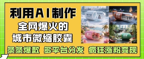 利用AI制作全网爆火的城市微缩胶囊，条条爆款， 多平台分发，疯狂涨粉变现-网创
